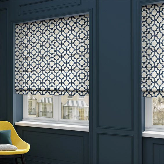 Lattice Navy Blue Roman Blind Lattice Navy Blue Roman Shades