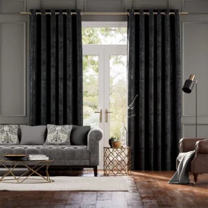 Crushed Velvet Obsidian Living Room Curtains