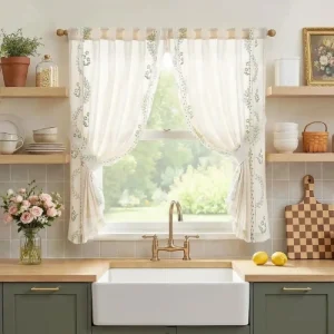 Belrose Embroidered Linen Kitchen Curtains