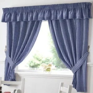 Blue Checked Pelmet Curtains