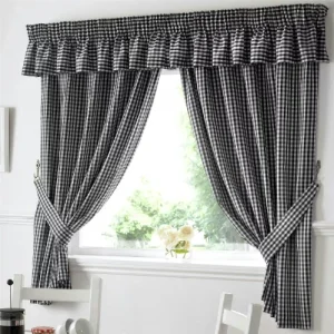 Charcoal Plaid Pelmet Window Drapes