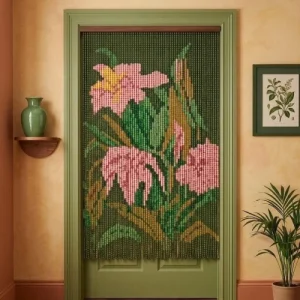 Hand-Beaded Pink Lily Flower Curtain