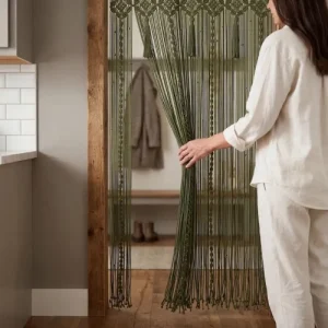 Olive Green Macrame Beaded Door Curtain